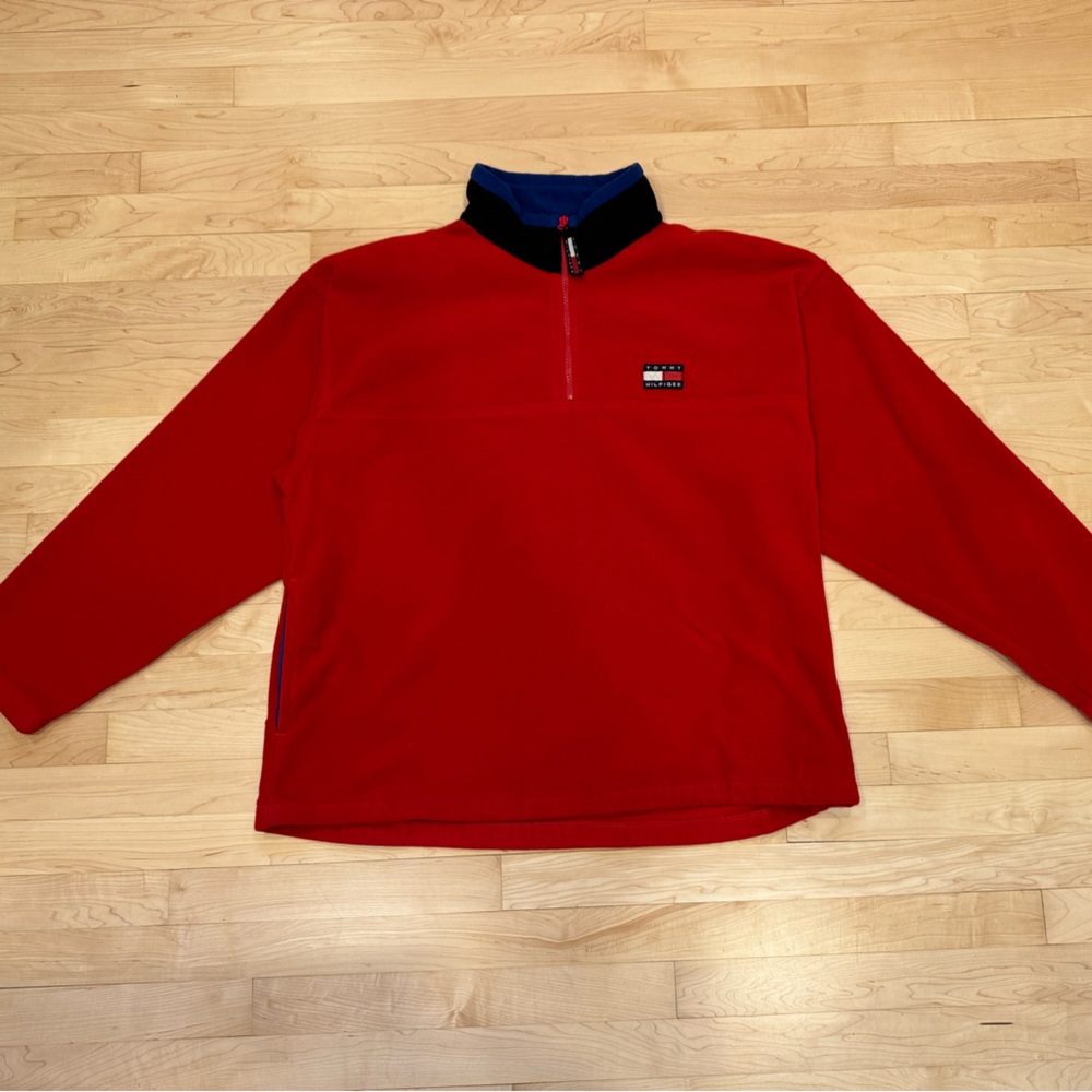 VTG y2K Tommy Hilfiger 1/4 zip sz XL Red